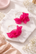 Rosy Ruffle Hoop Earrings in Hot Pink Tissue Flower