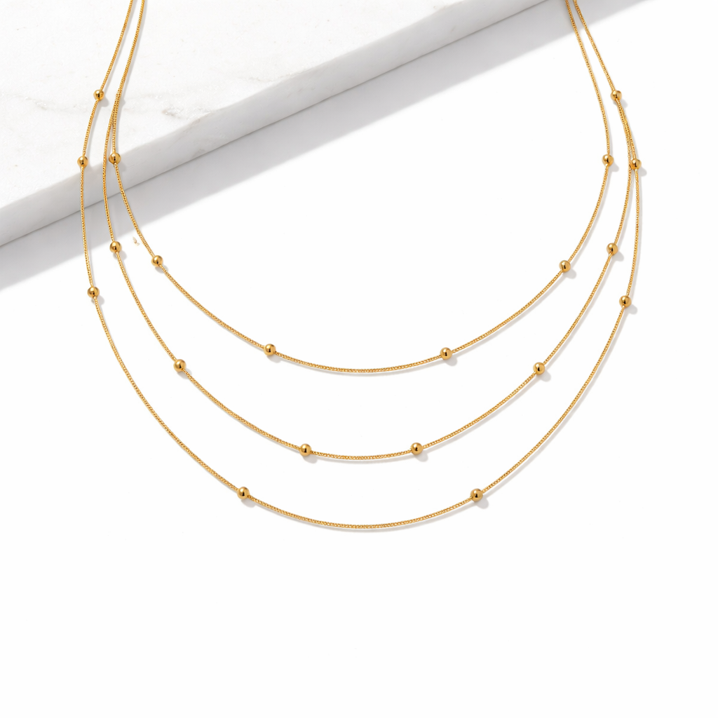 Gold Beaded Lockbone Chain Necklace
