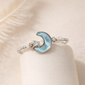 Celestial Pearl Moon Ring in Aqua Blue