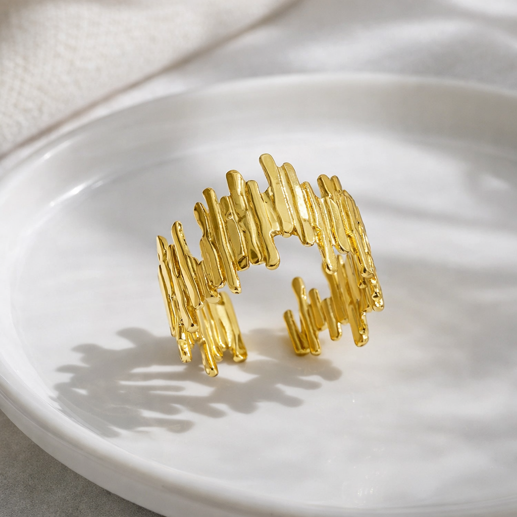 Golden Drip Asymmetric Statement Ring