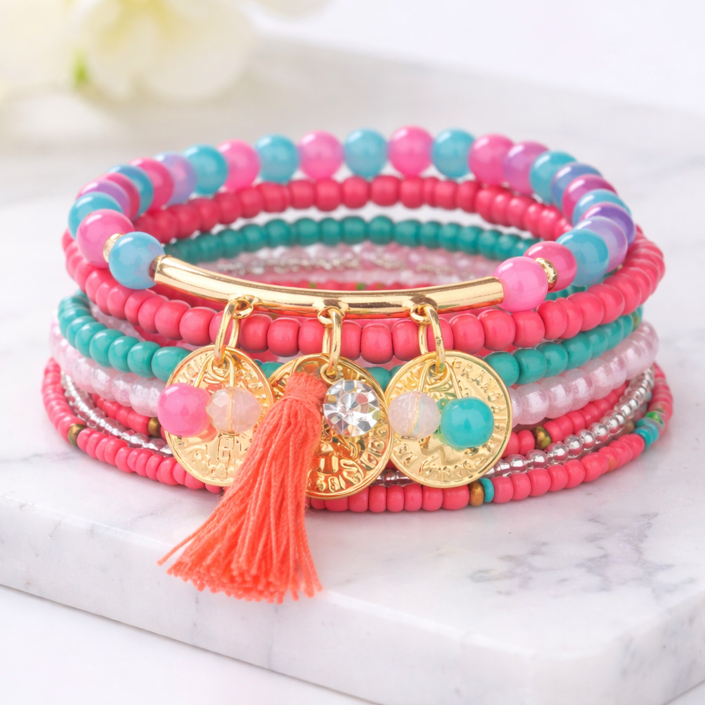 Carnival Crush Handmade Beaded Bracelet Stack