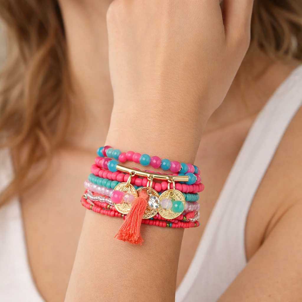 Carnival Crush Handmade Beaded Bracelet Stack