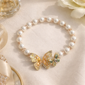 Champagne Crystal Butterfly Pearl Bracelet