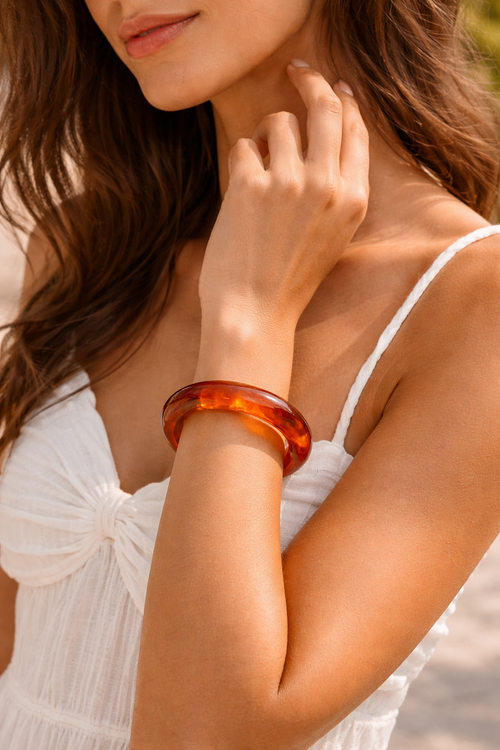 Amber Glow Bohemian Acrylic Bangle Bracelet