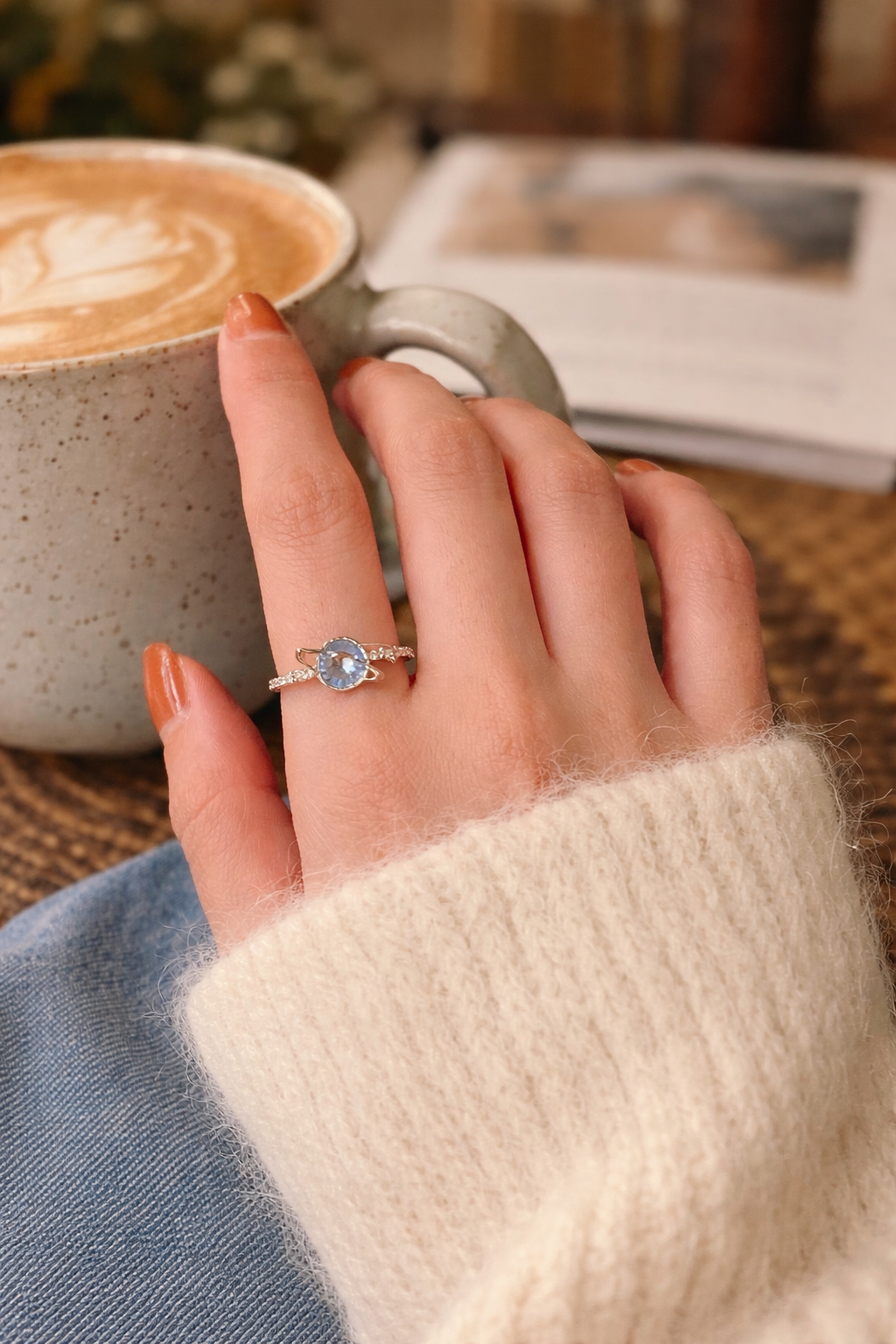 Celeste Blue Moonstone Twist Ring in Sterling Silver