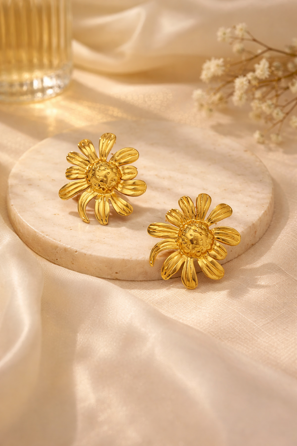 Golden Daisy Brass Statement Earring
