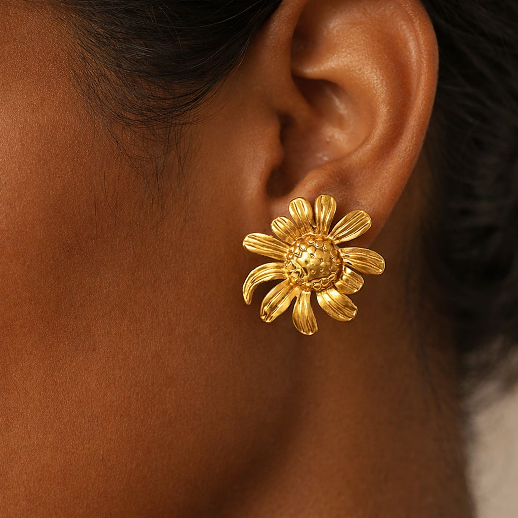 Golden Daisy Brass Statement Earring