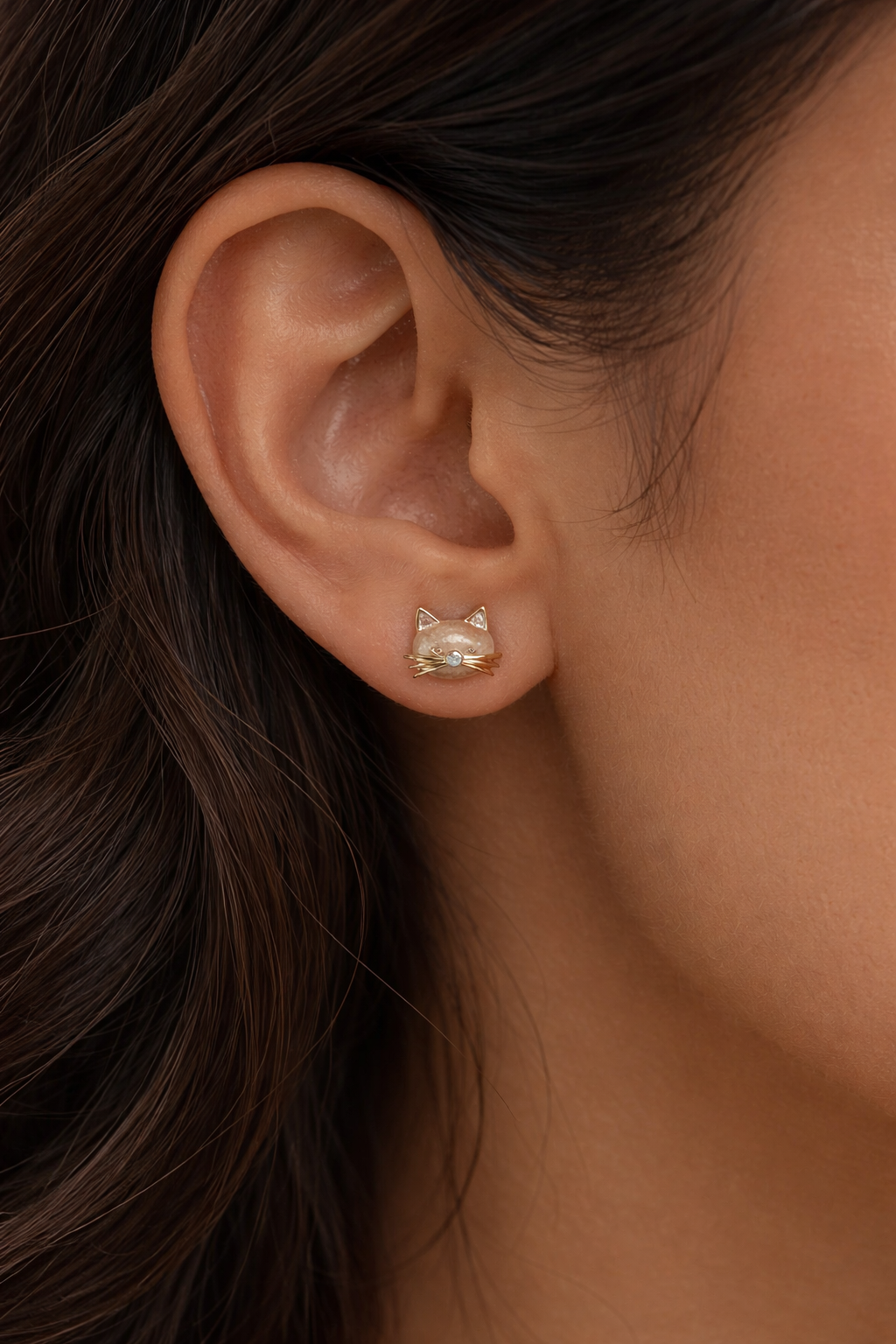 Gold Kitty Studs