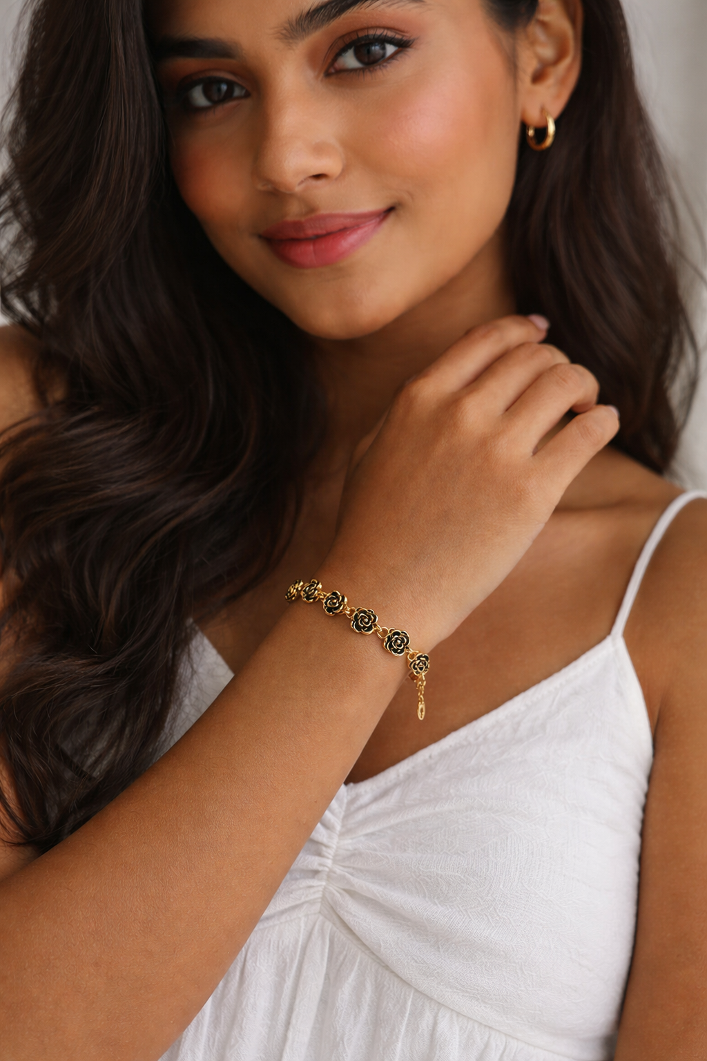 Enamel Black Rose Bracelet