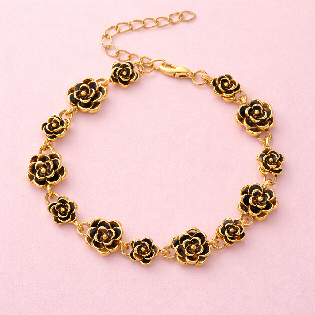 Enamel Black Rose Bracelet