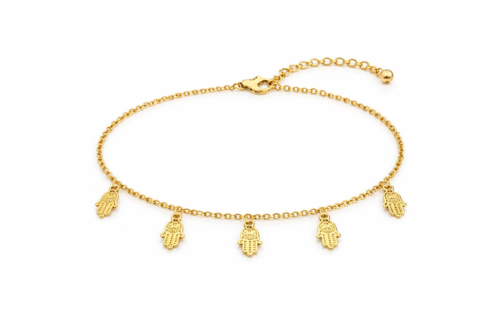 Hamsa Hustle Gold Charm Anklet