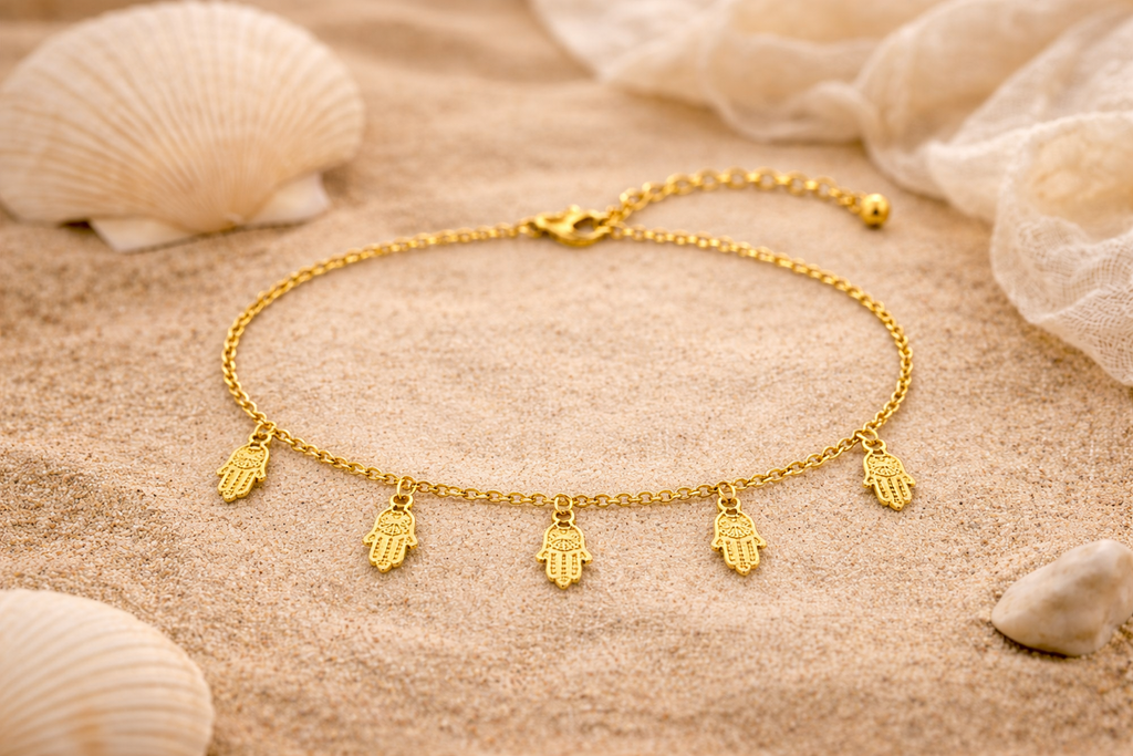 Hamsa Hustle Gold Charm Anklet