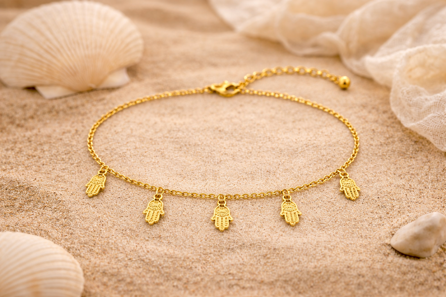 Hamsa Hustle Gold Charm Anklet
