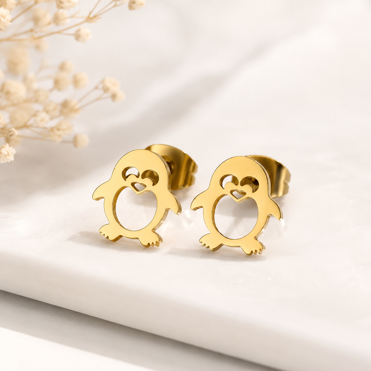 Golden Penguin Studs