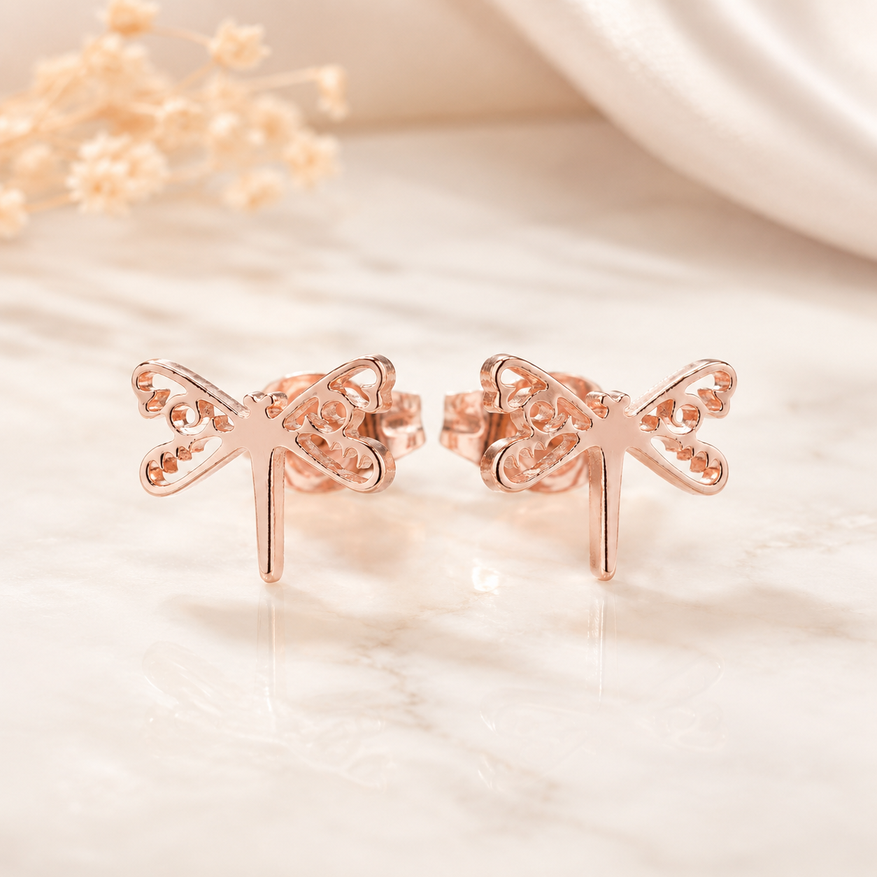 Rose Gold Dragonfly Studs