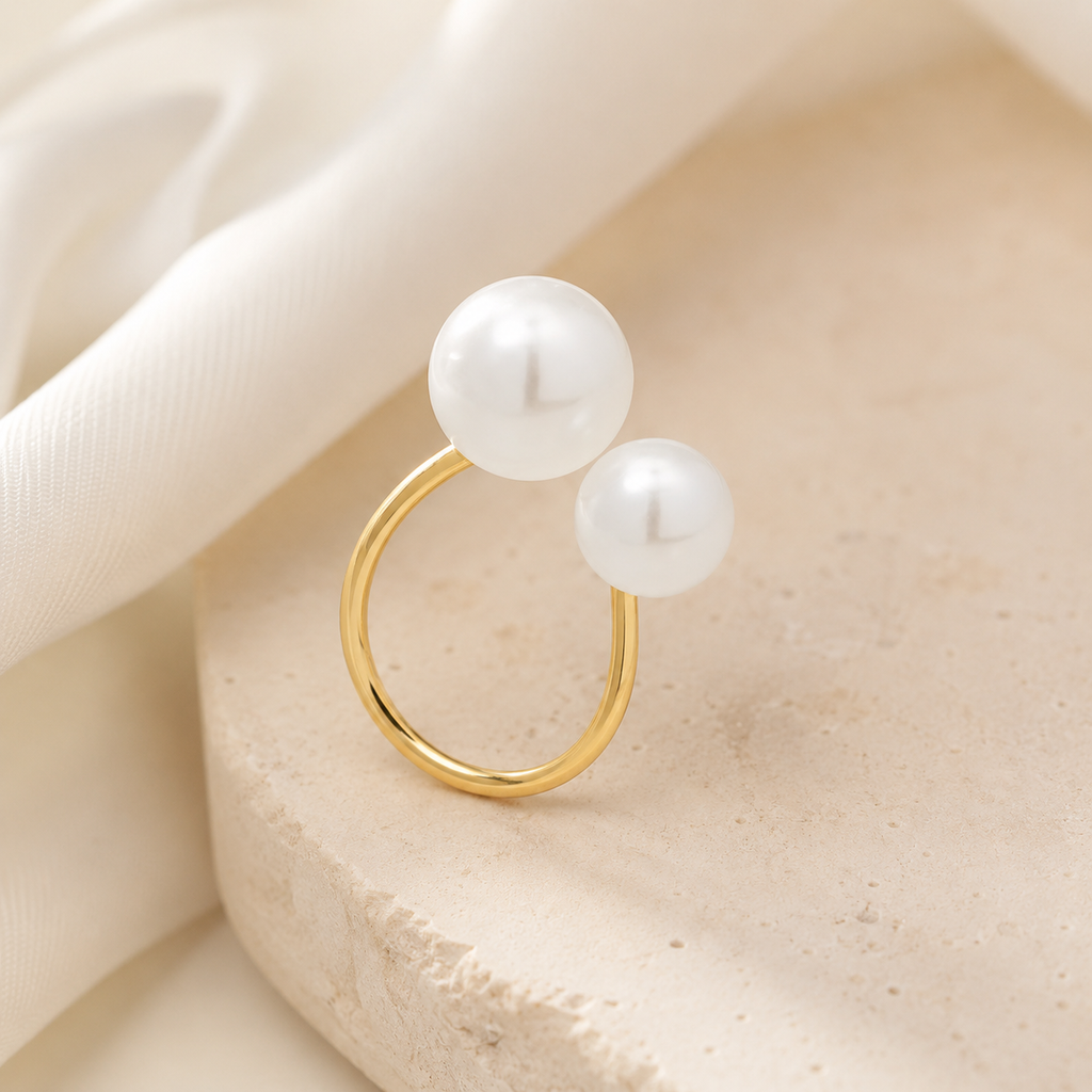 Golden Twin Pearl Adjustable Ring