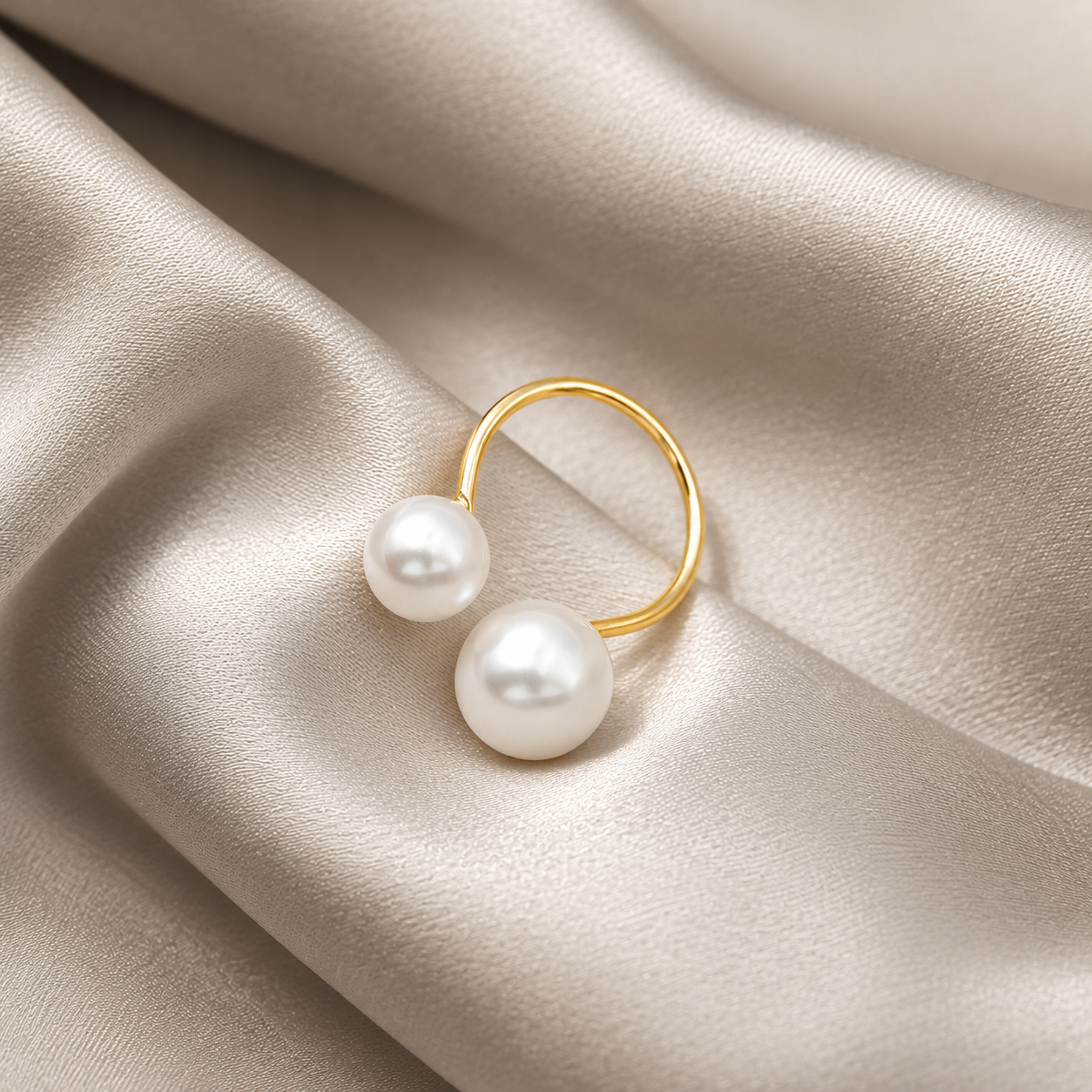Golden Twin Pearl Adjustable Ring