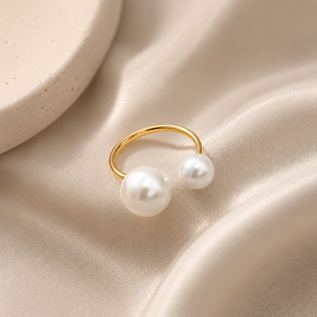 Golden Twin Pearl Adjustable Ring