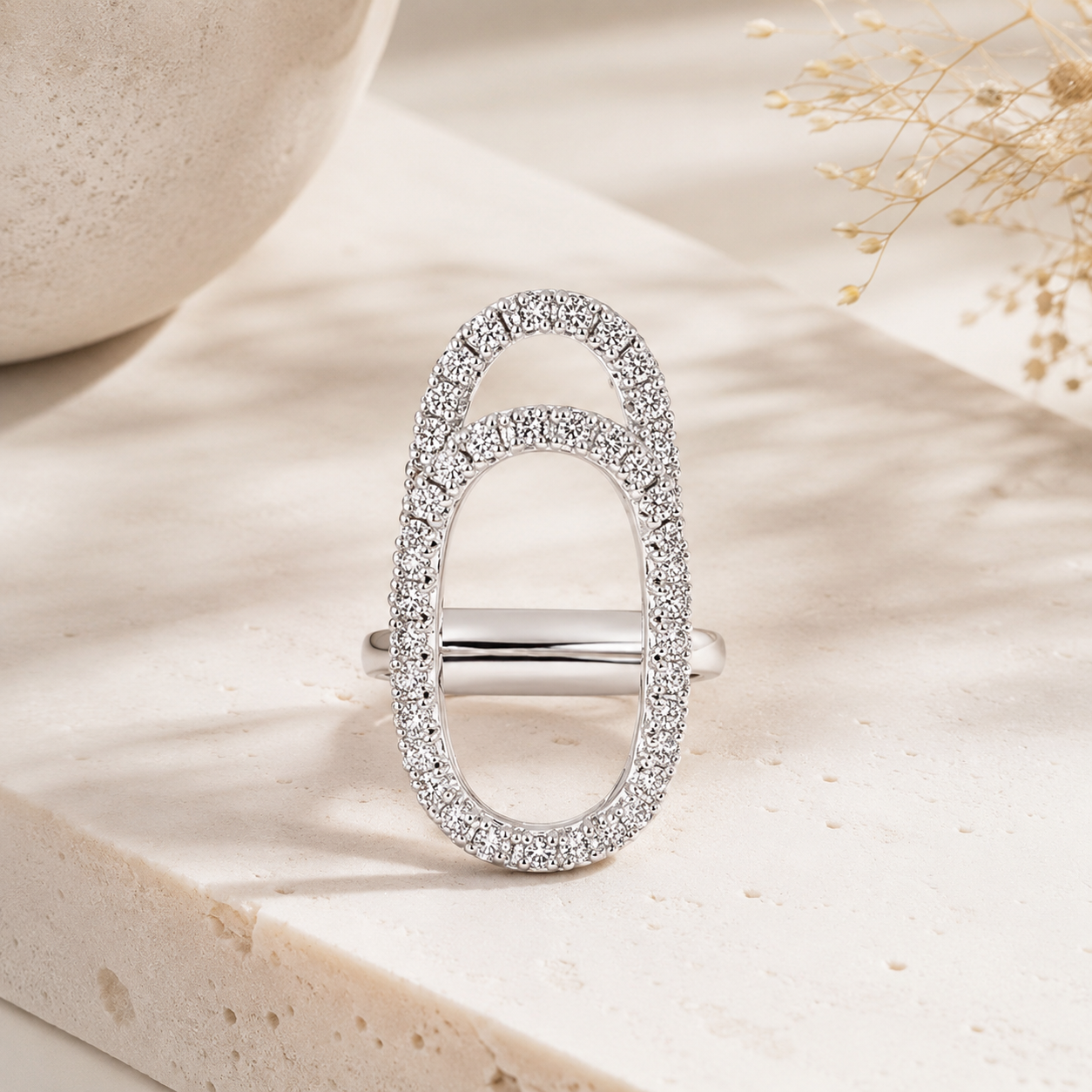 Crystal Halo SIlver Nail Ring