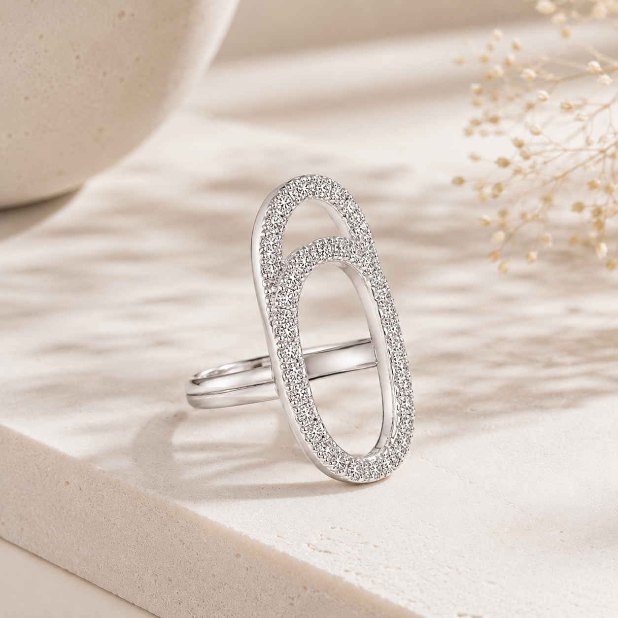Crystal Halo SIlver Nail Ring