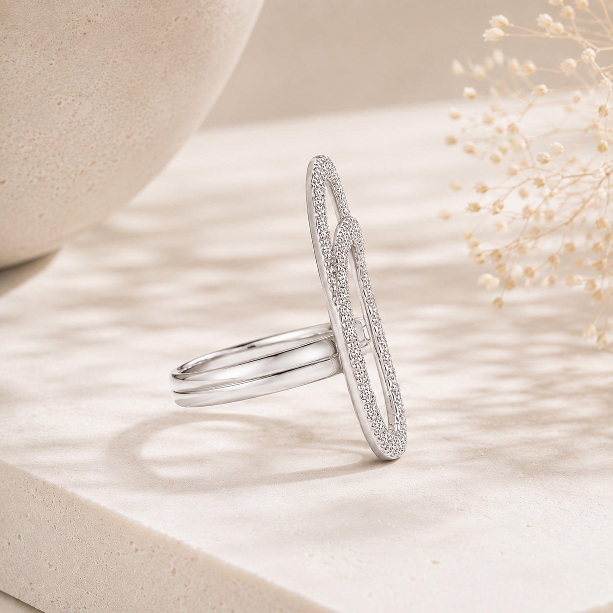 Crystal Halo SIlver Nail Ring