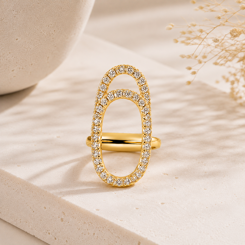 Crystal Halo Golden Nail Ring