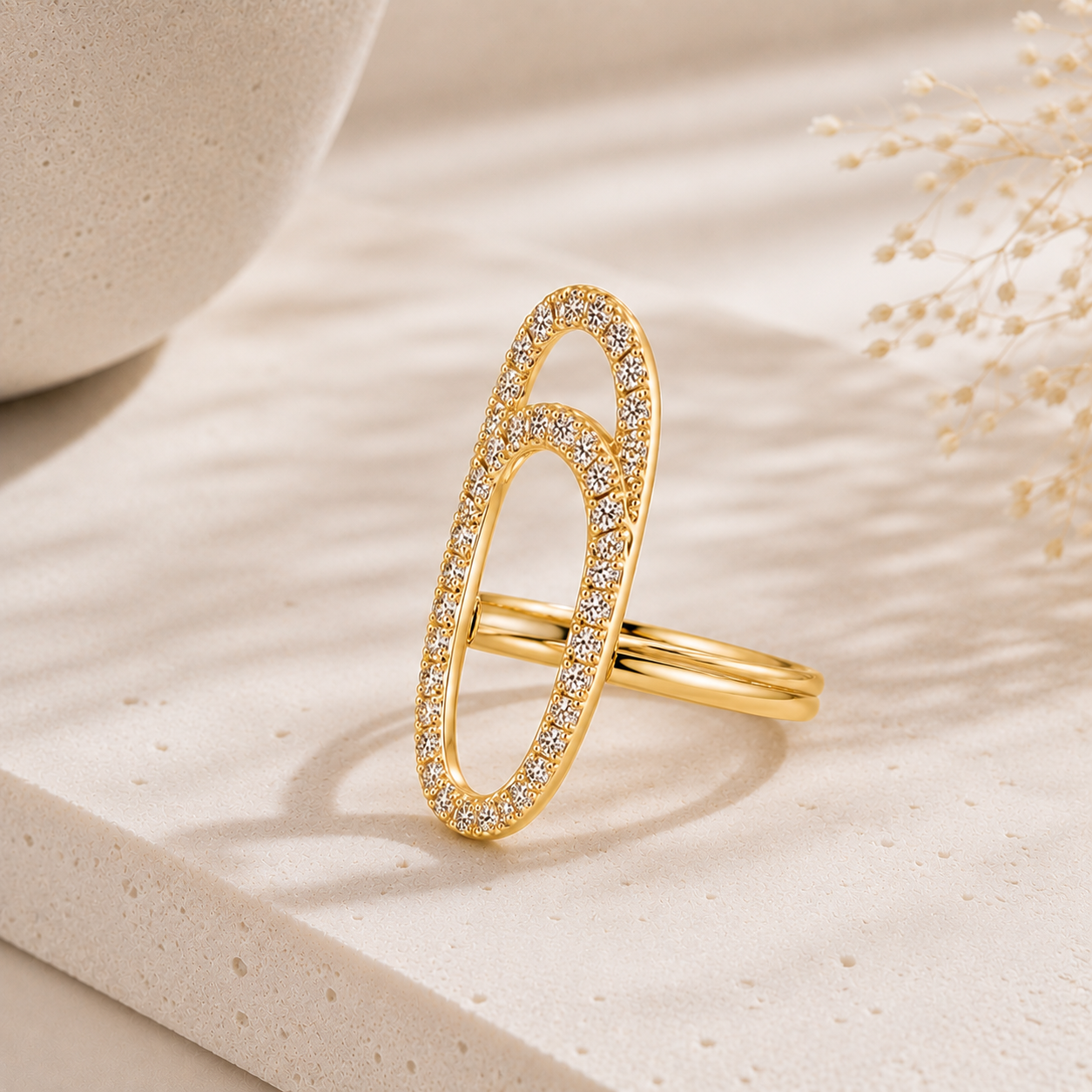 Crystal Halo Golden Nail Ring