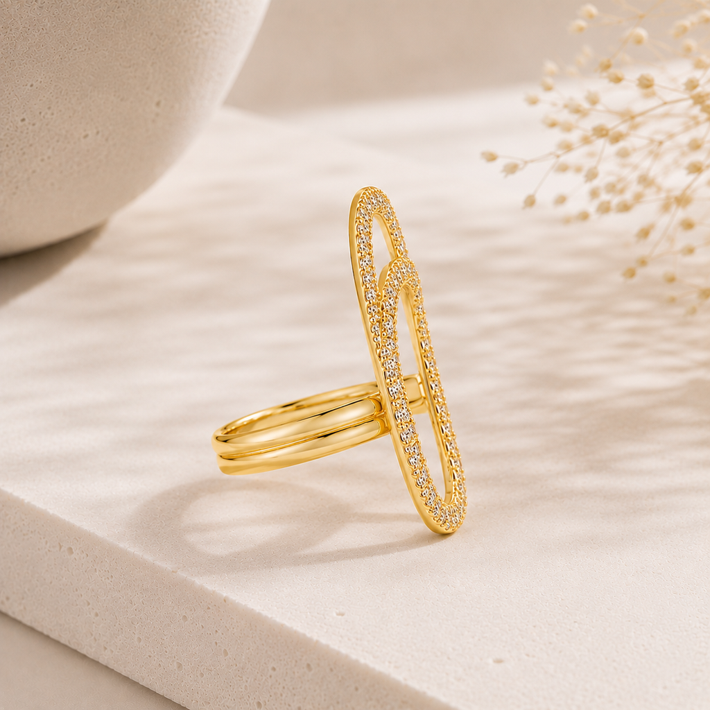Crystal Halo Golden Nail Ring