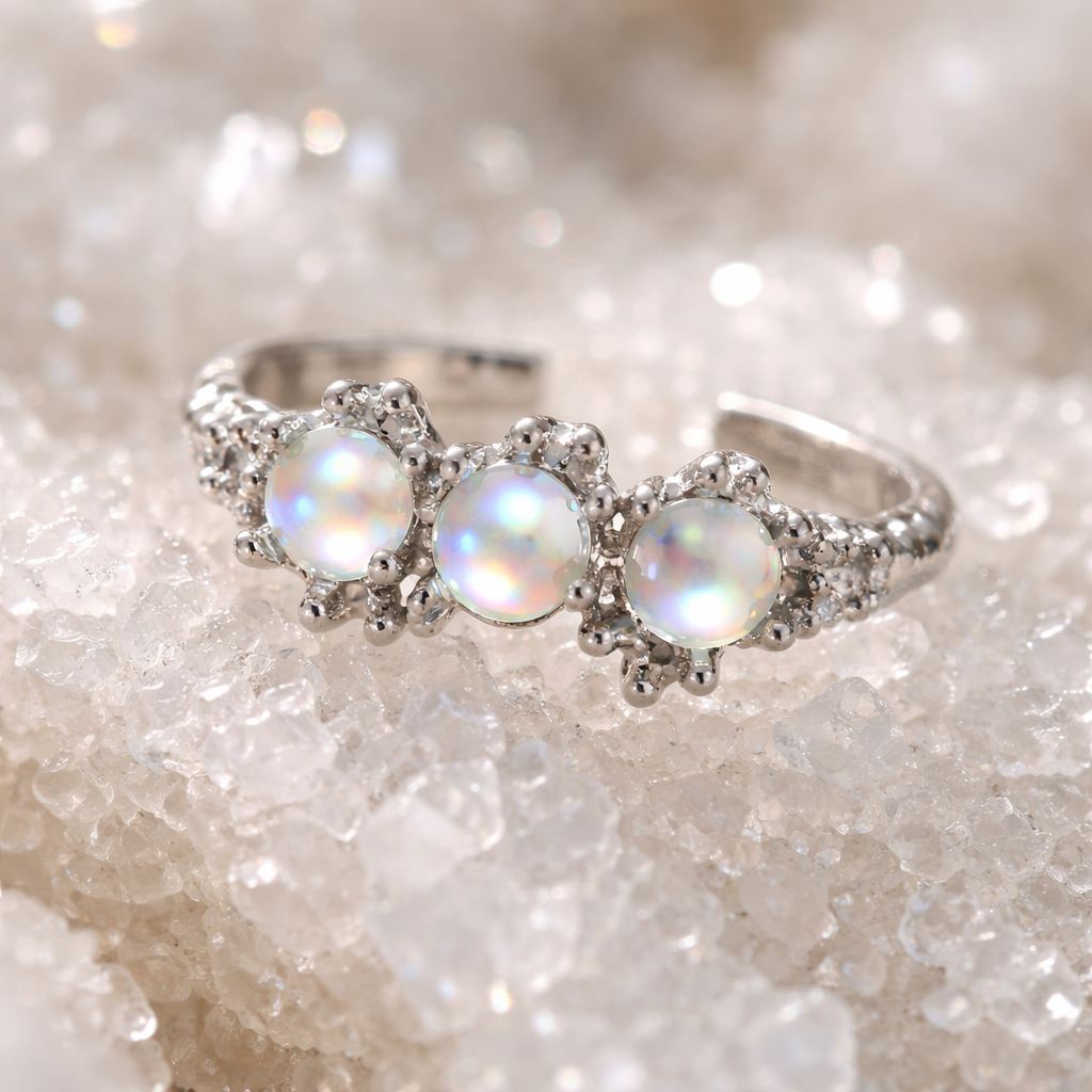 Moonbeam Three Stone Opal Ring