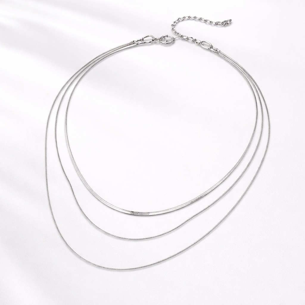 Silver Glow Triple Layer Necklace