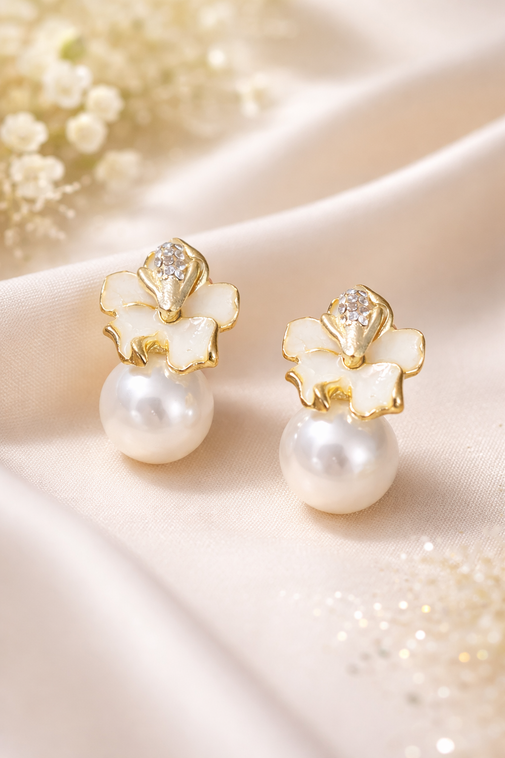 Vintage Bloom Pearl Stud Earrings