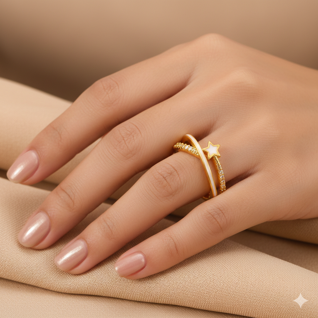 Starlit Sparkle Adjustable Gold Ring