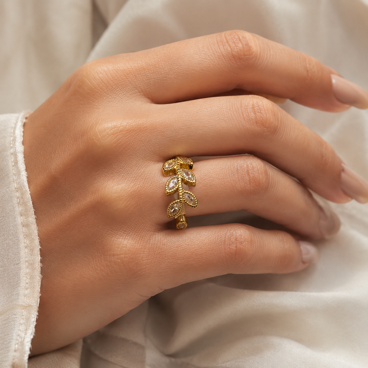 Golden Crystal Vine Ring