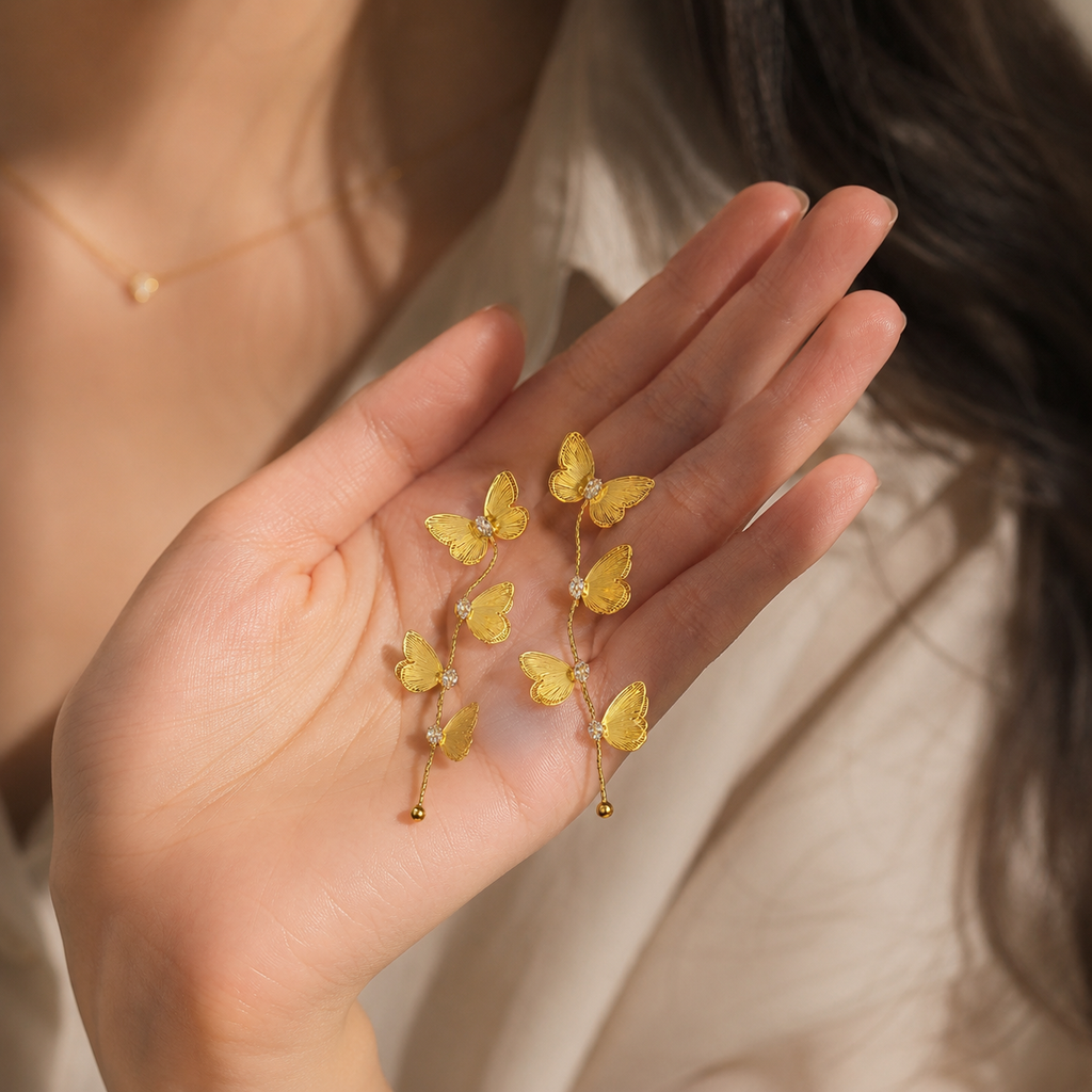 Golden Butterfly Drop Earrings