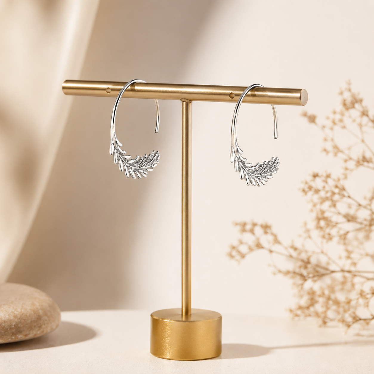 Silver Leaf Hoop Earrings