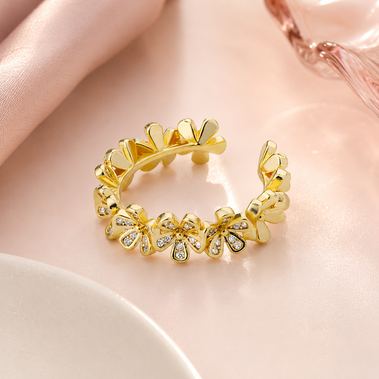 Golden Floral Charm Ring