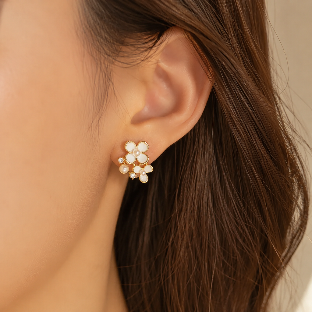 Pearl Floral Stud Earrings