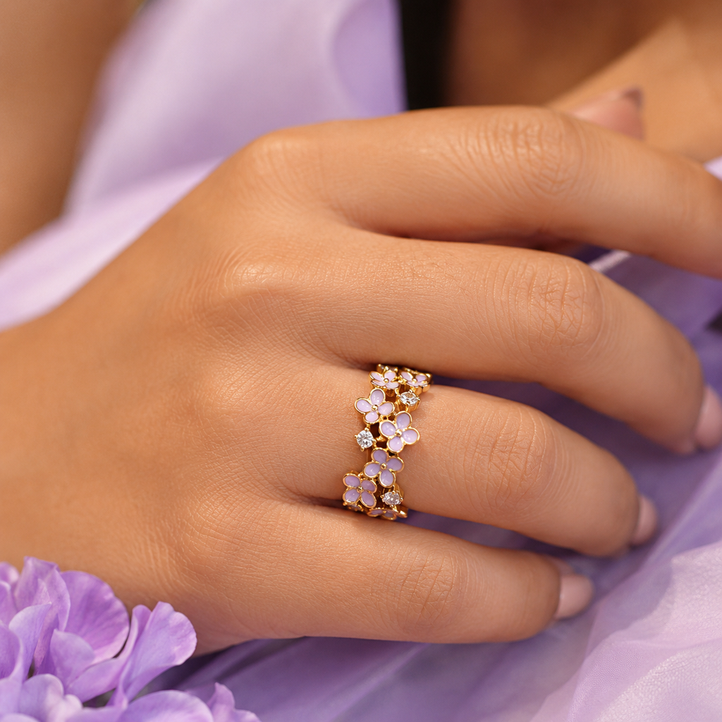 Golden Lavender Blossom Ring