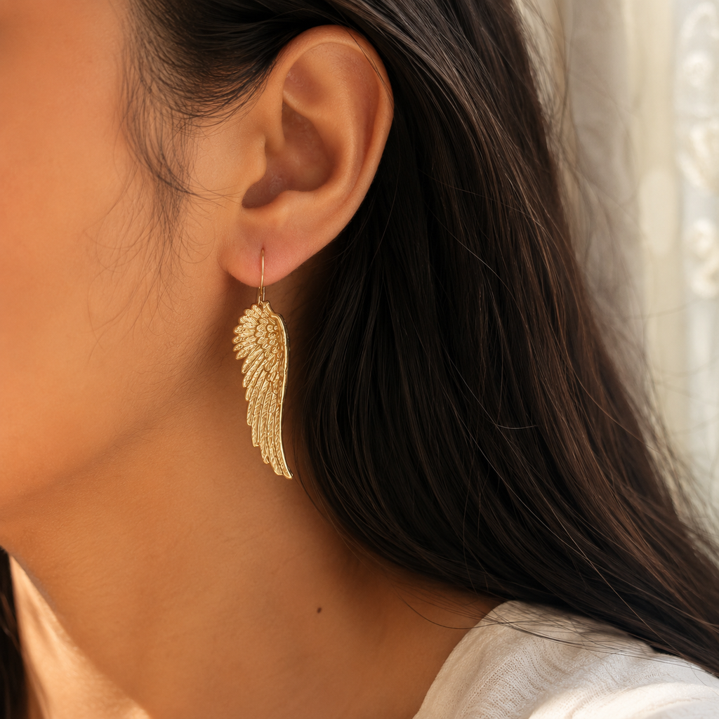 Golden Angel Wing Drop Earrings