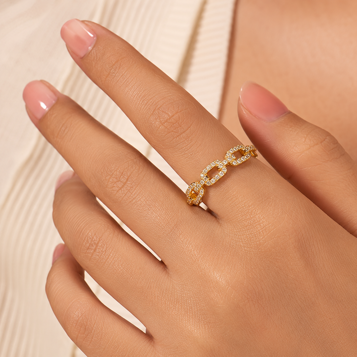 Golden Crystal Link Ring