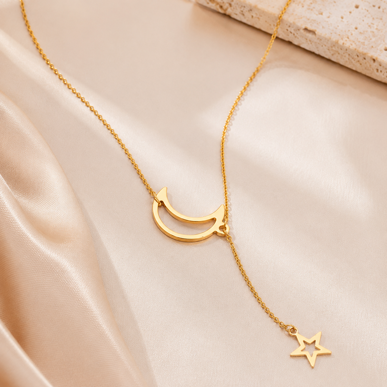 Moon and Star Charm Golden Necklace