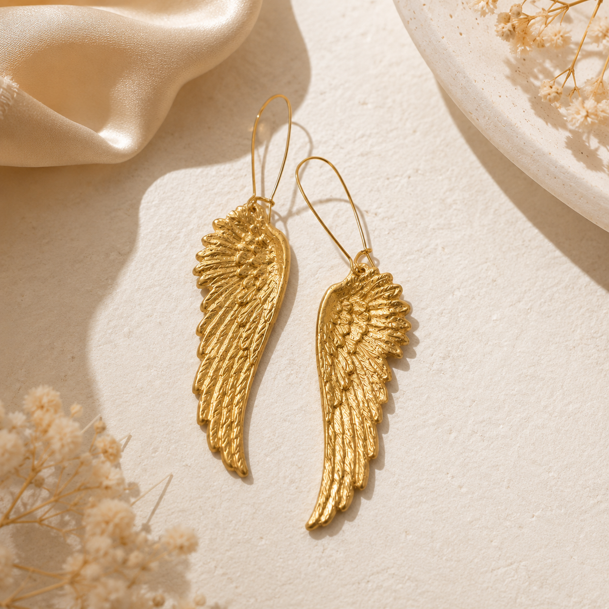 Golden Angel Wing Drop Earrings