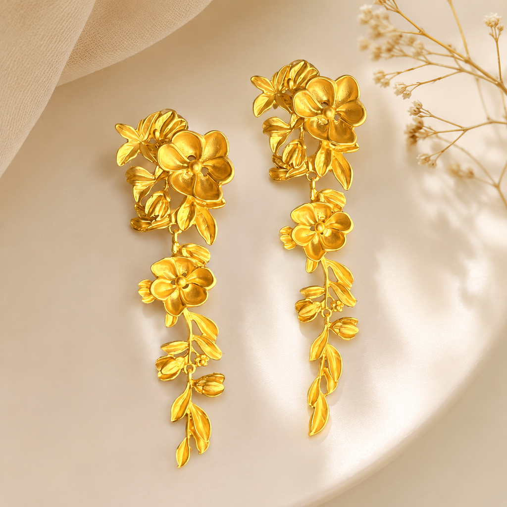 Golden Floral Vine Earrings