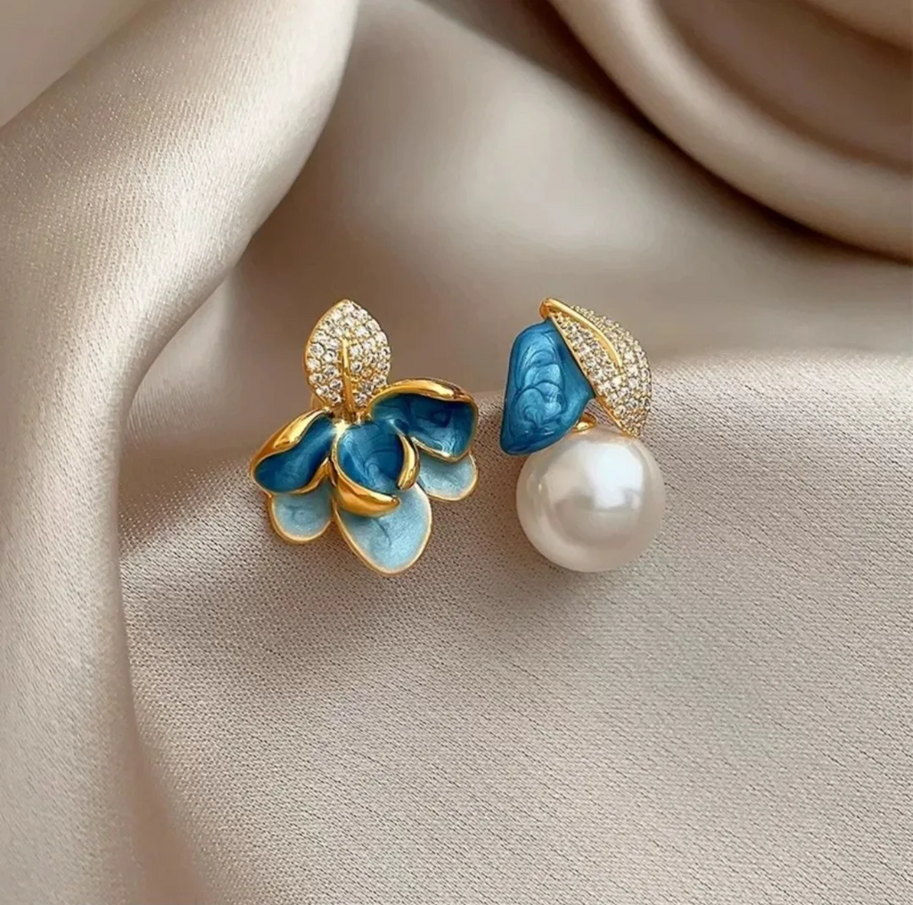 Azure Bloom Pearl Statement Earrings