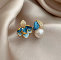 Azure Bloom Pearl Statement Earrings