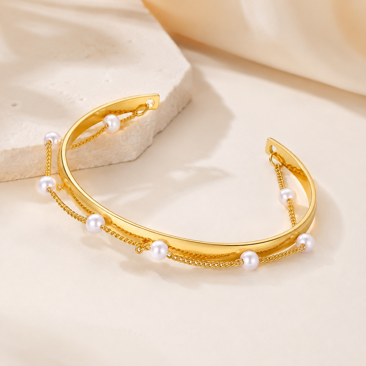 Golden Pearl Cascade Bracelet