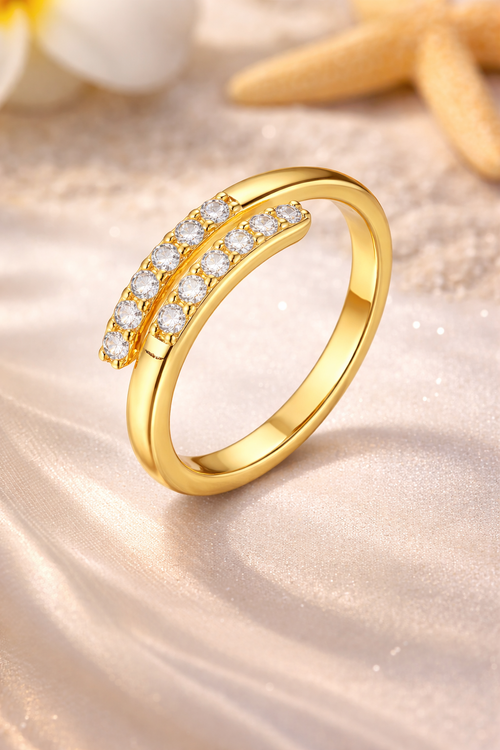 Double-layered gold adjustable toe ring with rhinestones