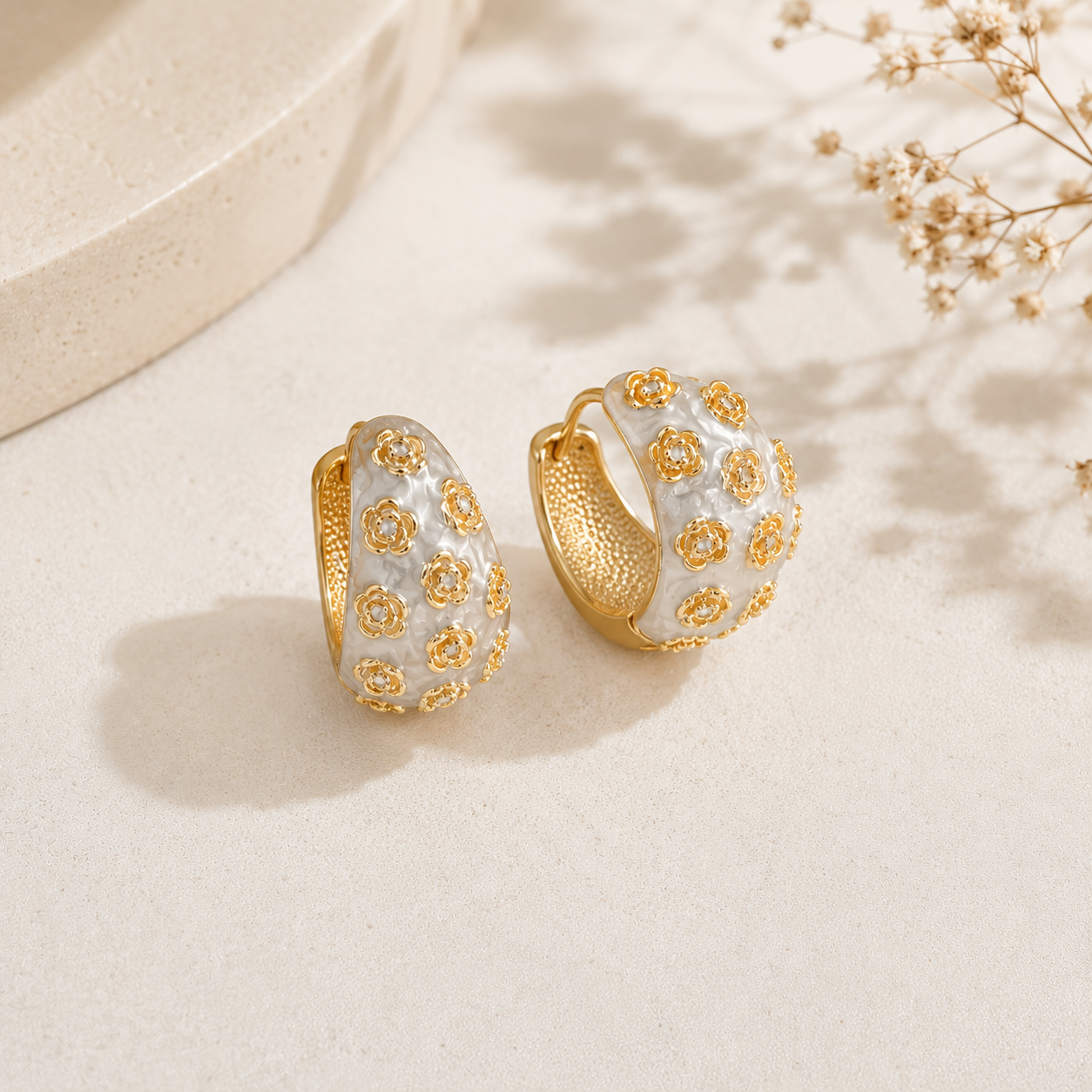 Enamel Flower Hoop Earrings