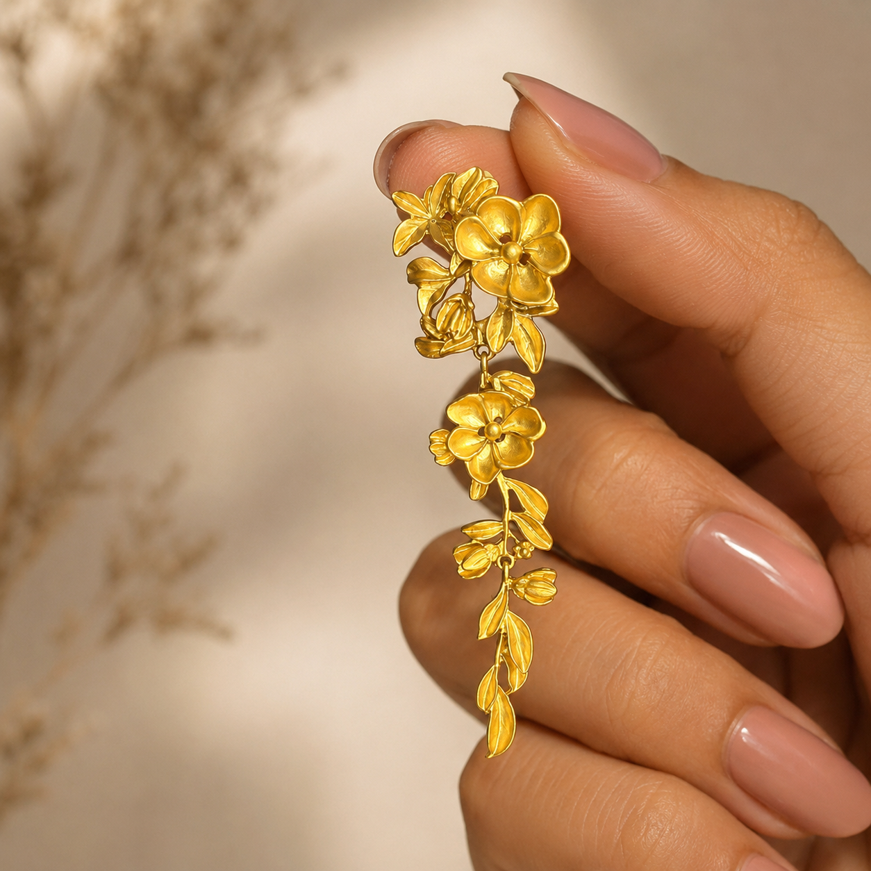 Golden Floral Vine Earrings