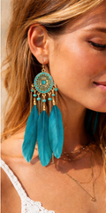 Bohemian Turquoise Dreamcatcher Chain Earrings
